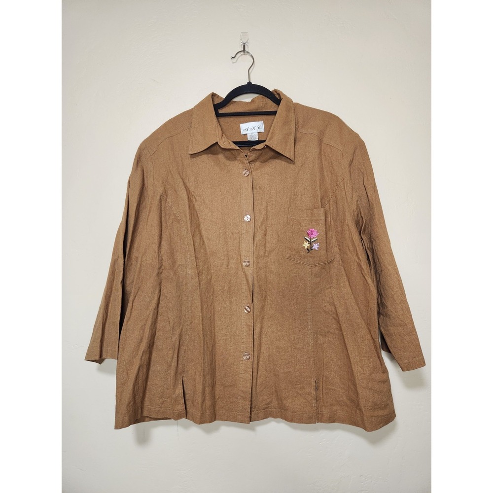 Vintage AKC Linen Blend Button Down Top‎ Womens SIze 3X